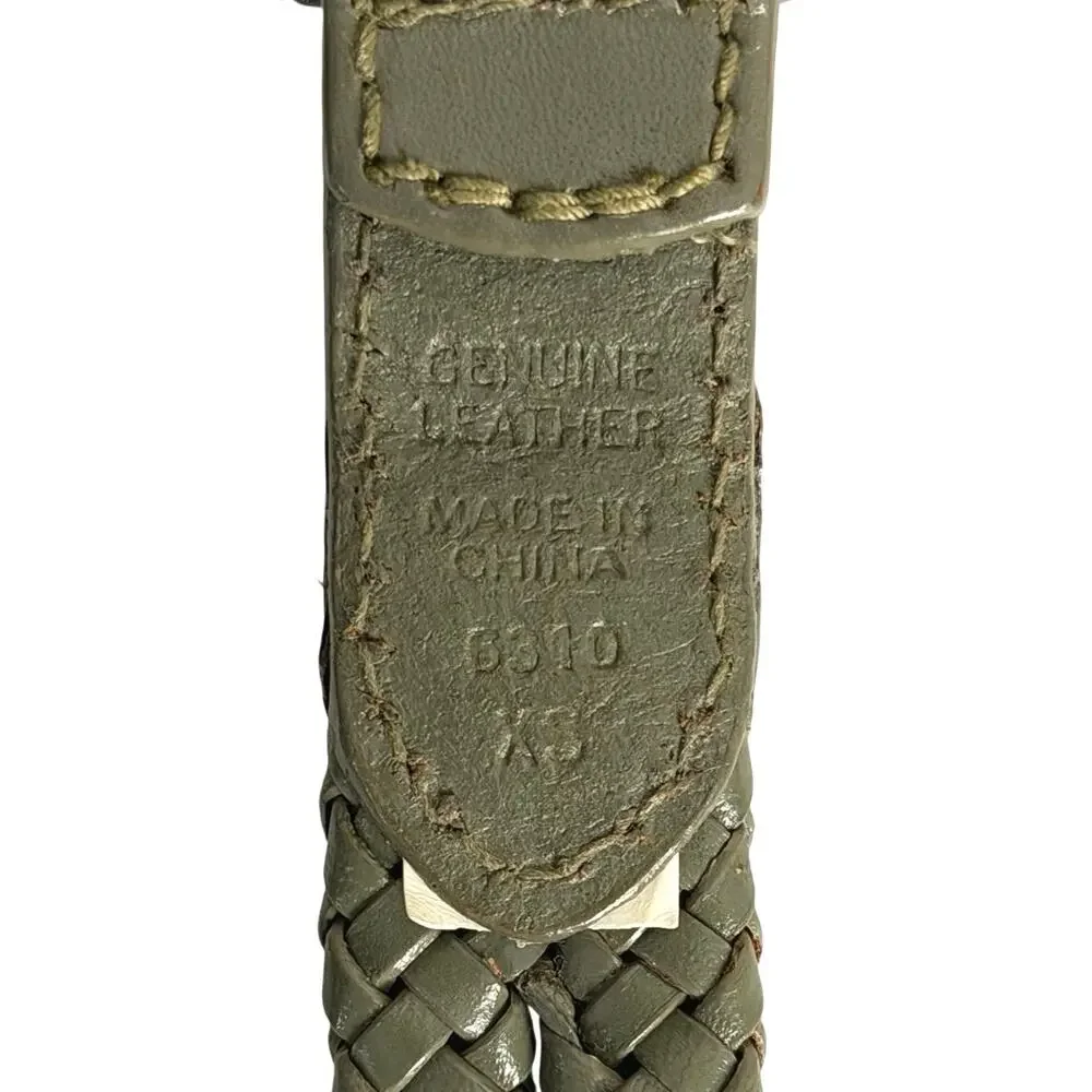 Talbots green leather braided leather belt brass hardware size XS